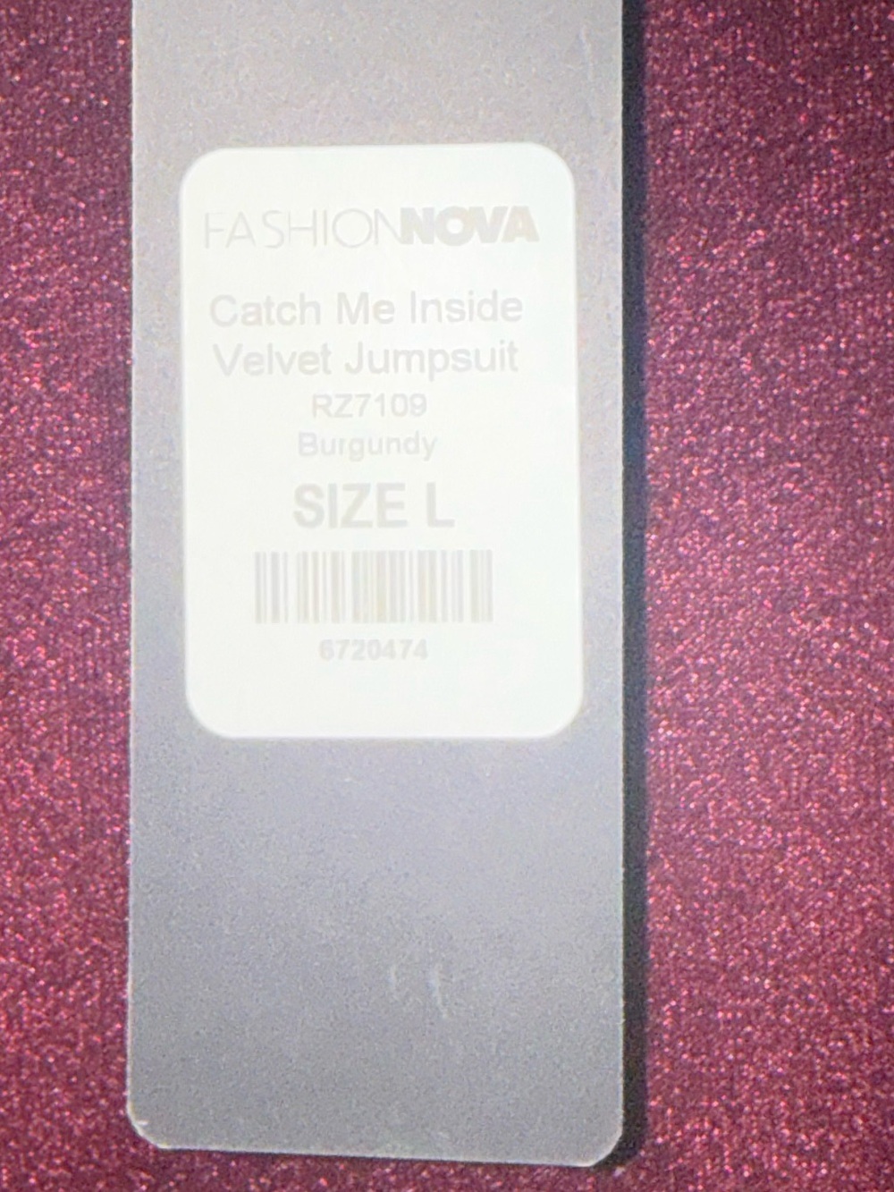 NWT Fashion Nova Catch Me Inside Velvet Jumpsuit Burgundy -Large - Picture 4 of 4
